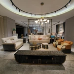 High-Gloss Geometric TV Stand with Curved Sides and Shield-Shaped Pulls